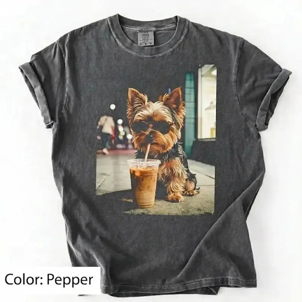 Unisex Graphic Tee Showcasing 50 Dog Breeds - Stylish Iced Coffee Design for Dog Enthusiasts