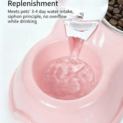 Durable Non-Slip Dual Pet Bowl with Integrated Water Dispenser - Easy to Clean Feeding Solution for Cats and Dogs