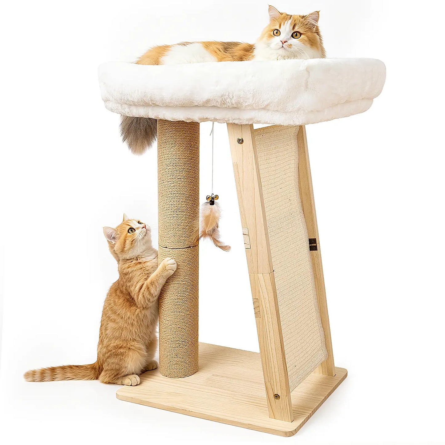 Multi-Functional Cat Scratching Post and Bed: Includes Sisal Column, Angled Pad, Bell Toy, and Removable Washable Nest for Indoor Cats, Easy Assembly for Play, Scratching, and Rest.