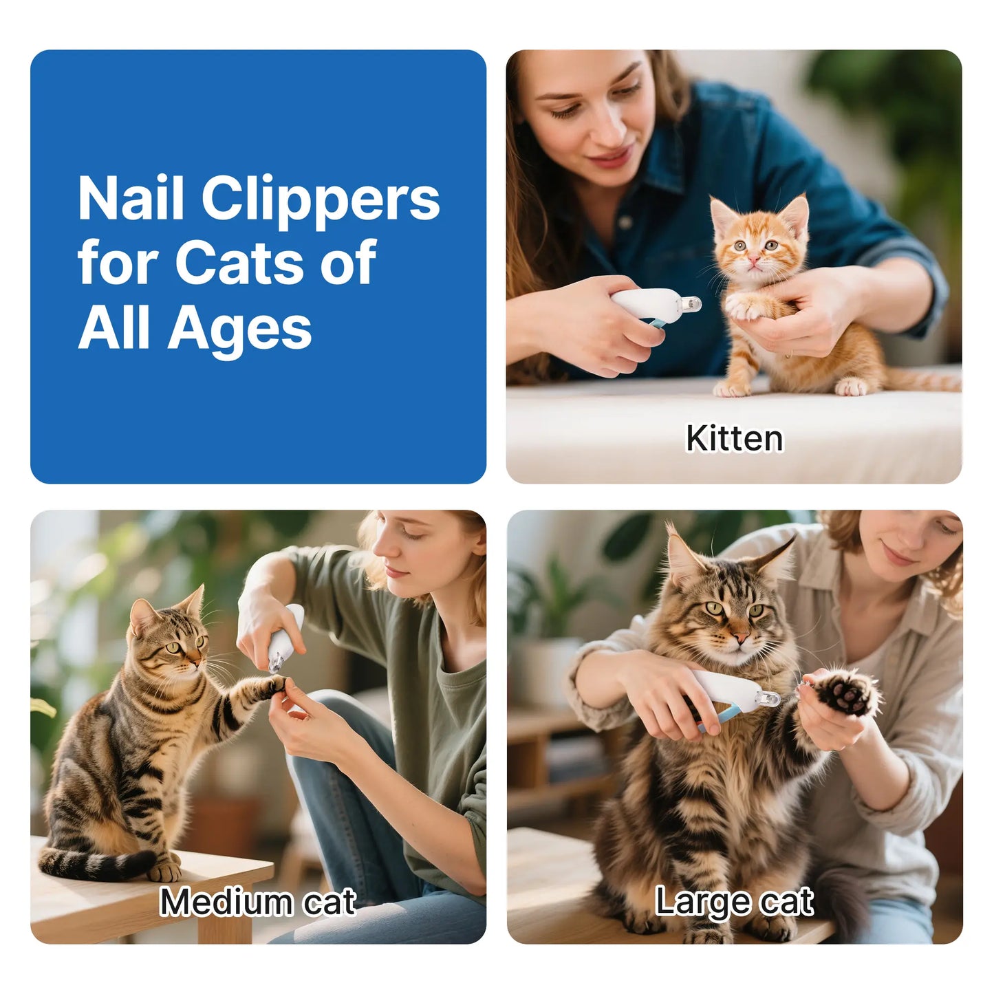 Potaroma Professional Cat Nail Clipper with Adjustable Trimming Hole and Integrated Nail File, Safe Grooming Solution for Kittens and Indoor Cats, Anti-Splash Design (Blue)