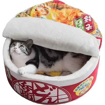 Ramen Noodle Pet Bed with Removable Washable Cushion - Cozy and Warm Nest for Indoor Cats and Dogs of All Sizes