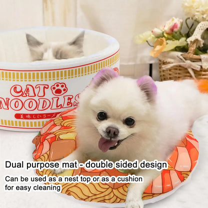 Ramen Noodle Pet Bed with Removable Washable Cushion - Cozy and Warm Nest for Indoor Cats and Dogs of All Sizes