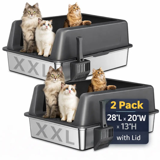 Zarler XXXL Large Stainless Steel Litter Box for Multiple Cats with Lids, Odor-Free Non-Stick Design, Includes Filter Pedal and Durable Scoop