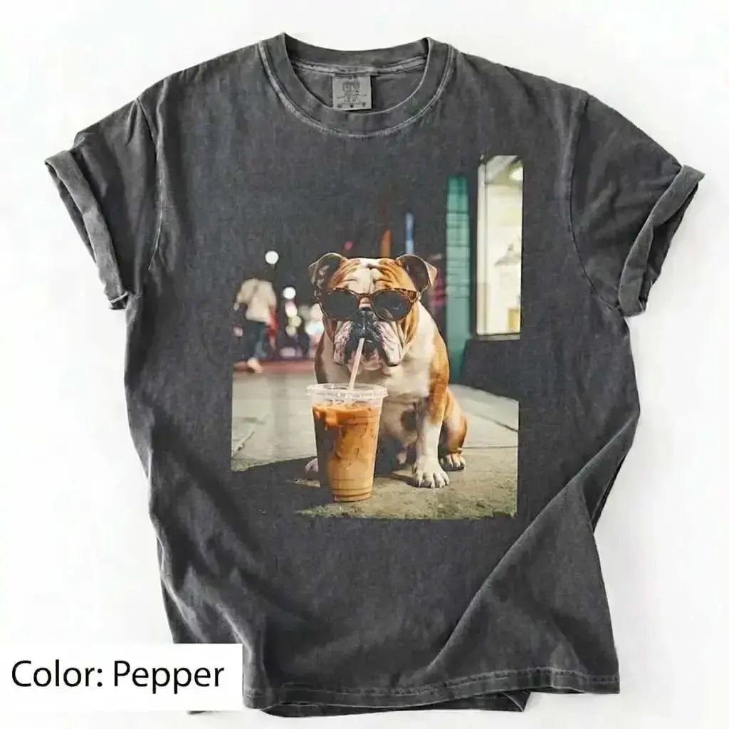 Unisex Graphic Tee Showcasing 50 Dog Breeds - Stylish Iced Coffee Design for Dog Enthusiasts