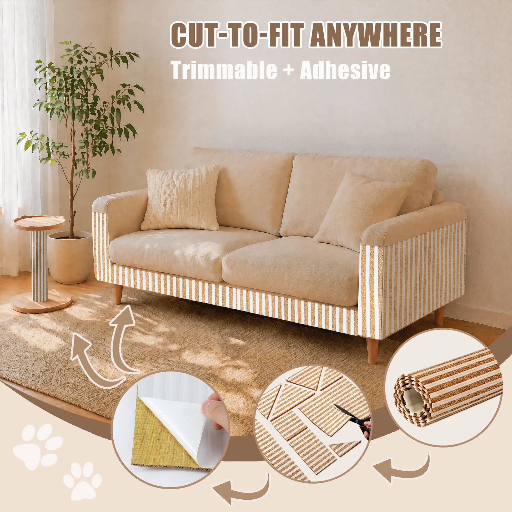 Mocherpion Eco-Friendly Natural Cork Cat Scratching Pad Mat - Enhanced Wall and Furniture Protector with Customizable Design and Strong 3M Adhesive