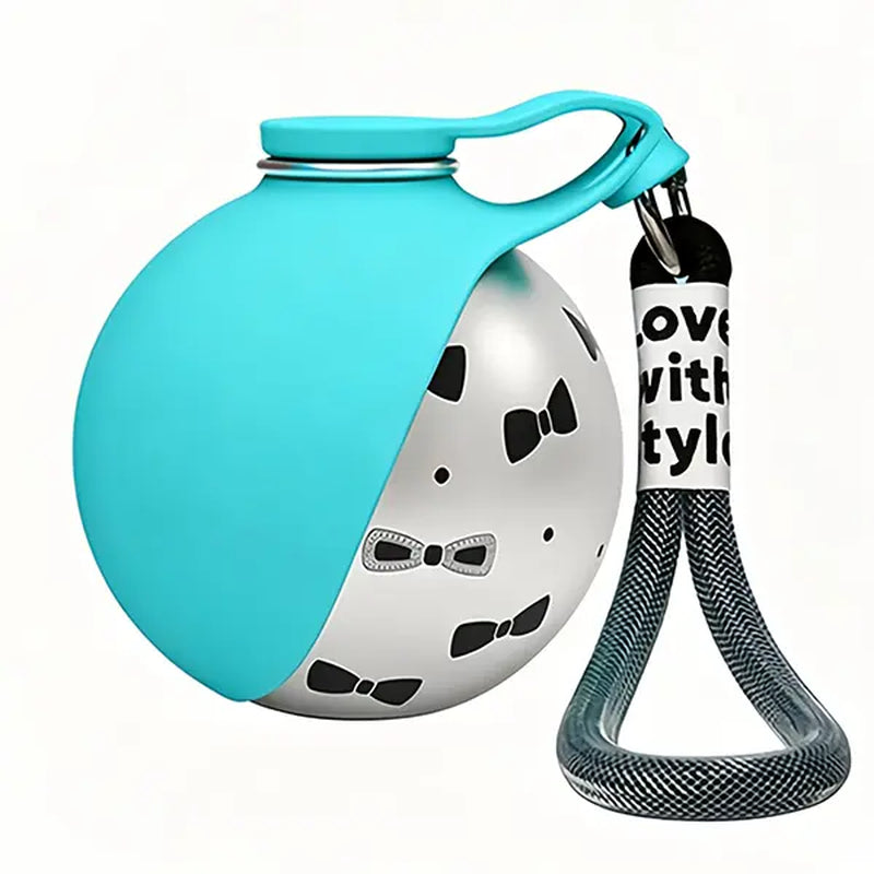 Ihubei Portable Pet Water Bottle with Silicone Foldable Bowl, 304 Stainless Steel Spherical Design for Dogs and Cats, 285ml Travel Water Dispenser for Outdoor Use