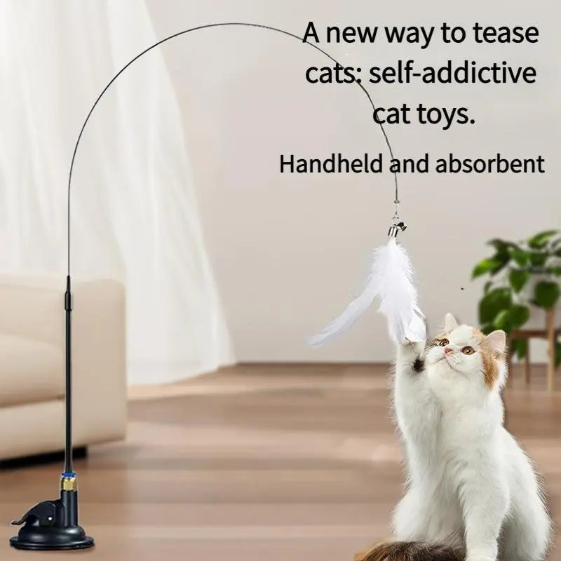 Interactive Suction Cup Feather Wand for Cats - Engaging Playtime Experience