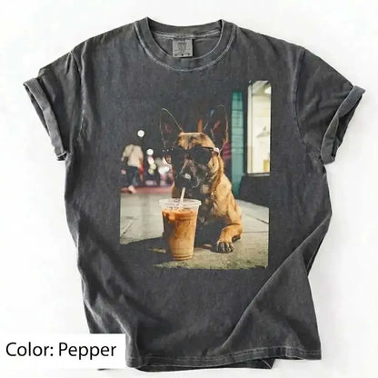 Unisex Graphic Tee Showcasing 50 Dog Breeds - Stylish Iced Coffee Design for Dog Enthusiasts