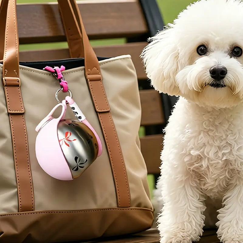 Ihubei Portable Pet Water Bottle with Silicone Foldable Bowl, 304 Stainless Steel Spherical Design for Dogs and Cats, 285ml Travel Water Dispenser for Outdoor Use