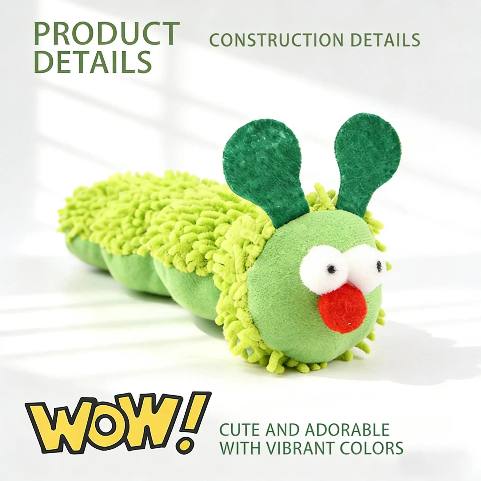 Catnip Caterpillar Plush Pillow - Interactive Crinkle Sound Toy with Catnip Head and Silvervine Tail for Indoor Cats