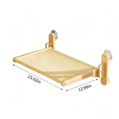 Foldable Solid Wood Cat Window Perch with Heavy-Duty Suction Cup Hammock - Space-Saving Design and Breathable Mesh for Large Cats