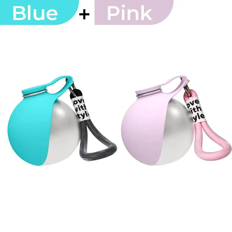 Portable 2-in-1 Dog Water Bottle with Collapsible Silicone Bowl, BPA-Free Stainless Steel, Leak-Proof Travel Dispenser for Outdoor Activities (10 oz, Pink & Blue)