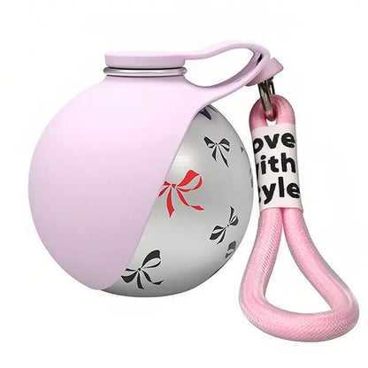 Ihubei Portable Pet Water Bottle with Silicone Foldable Bowl, 304 Stainless Steel Spherical Design for Dogs and Cats, 285ml Travel Water Dispenser for Outdoor Use