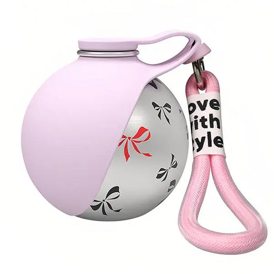 Ihubei Portable Pet Water Bottle with Silicone Foldable Bowl, 304 Stainless Steel Spherical Design for Dogs and Cats, 285ml Travel Water Dispenser for Outdoor Use