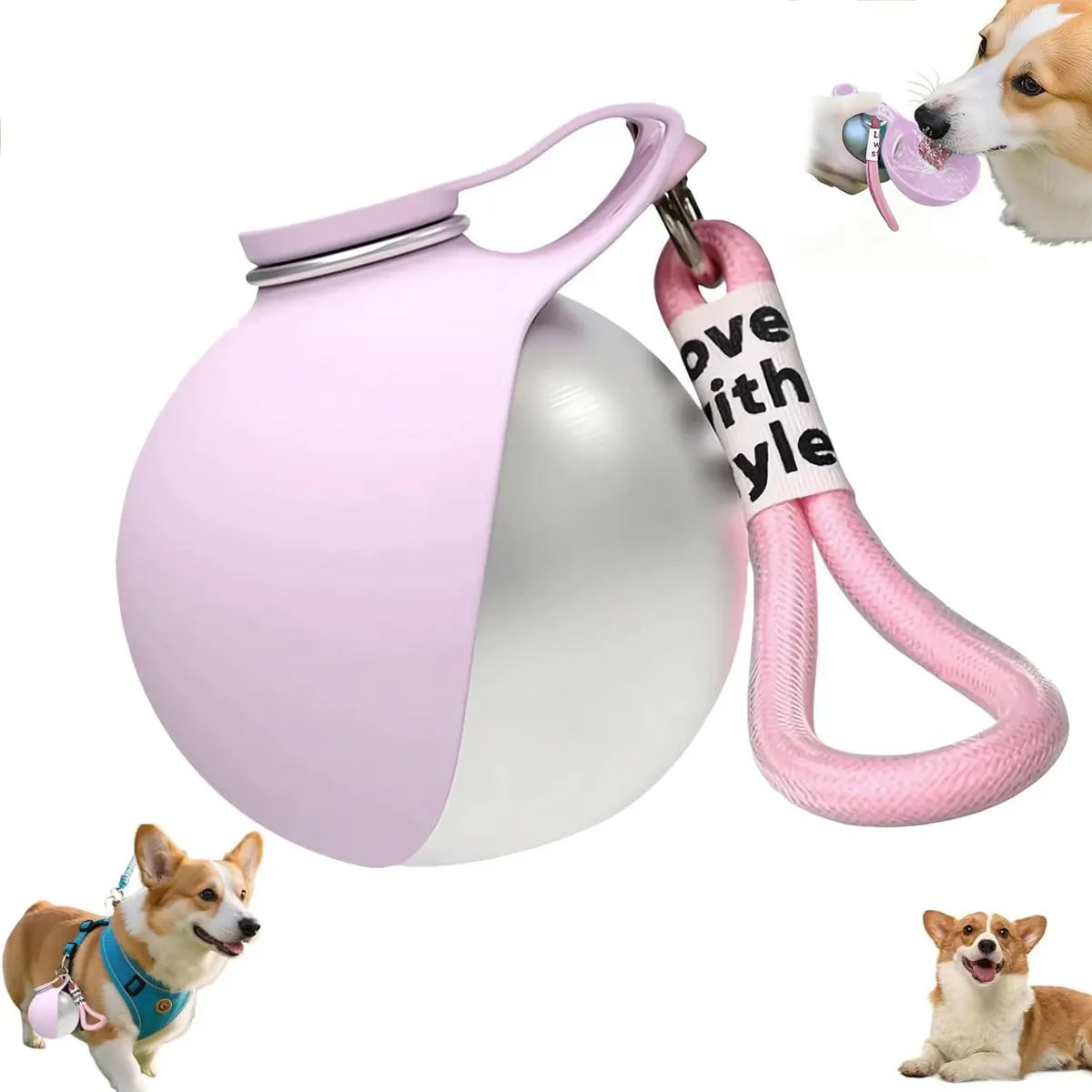 Portable 2-in-1 Dog Water Bottle with Collapsible Silicone Bowl, BPA-Free Stainless Steel, Leak-Proof Travel Dispenser for Outdoor Activities (10 oz, Pink & Blue)