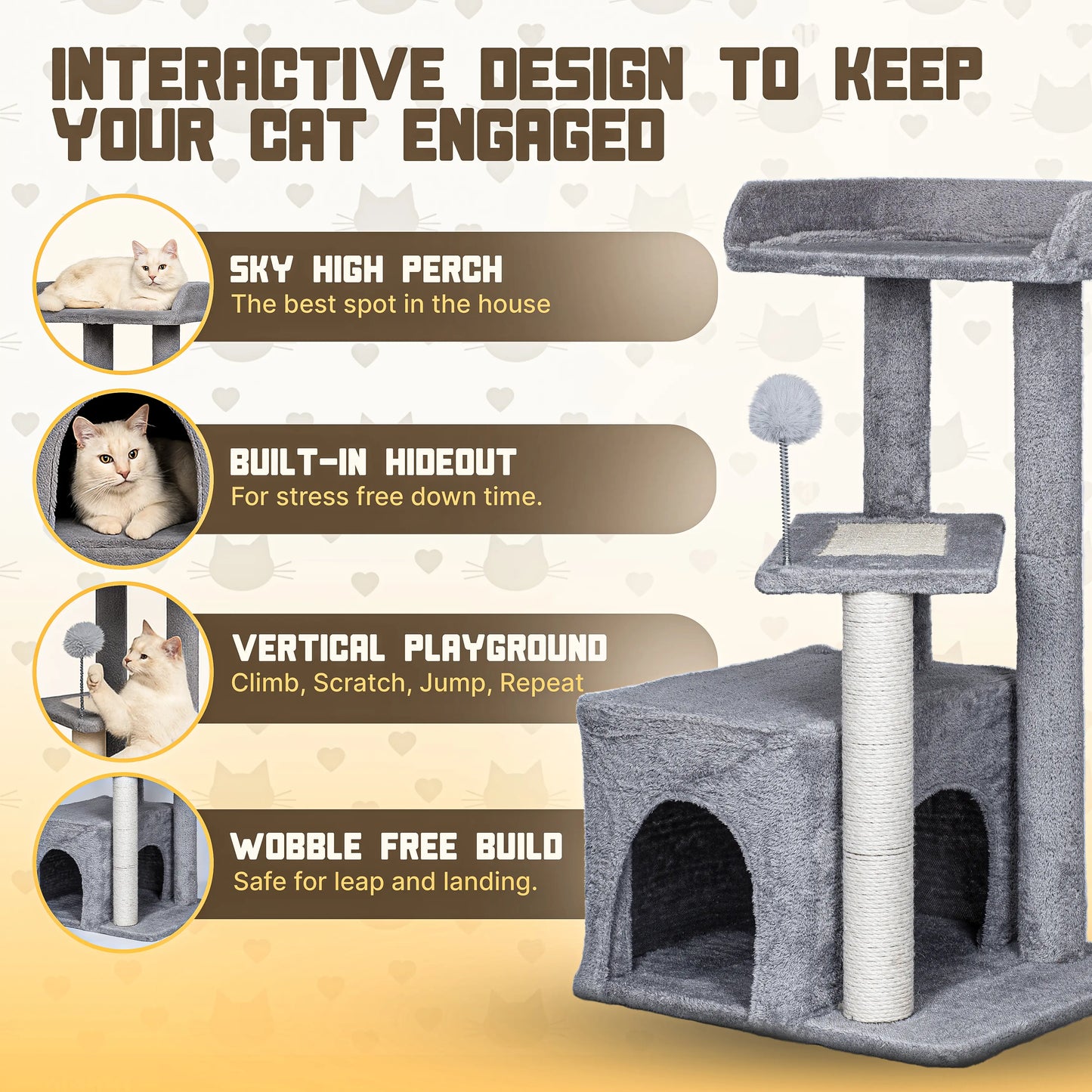 Indoor Multi-Level Cat Tree Tower with Sisal - Stable Pet Furniture for Cats