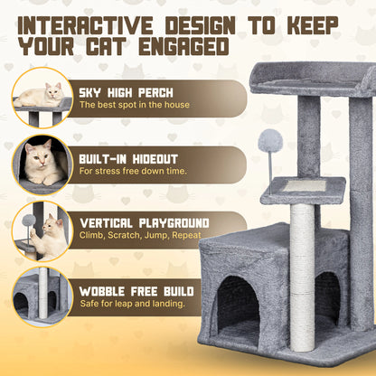 Indoor Multi-Level Cat Tree Tower with Sisal - Stable Pet Furniture for Cats