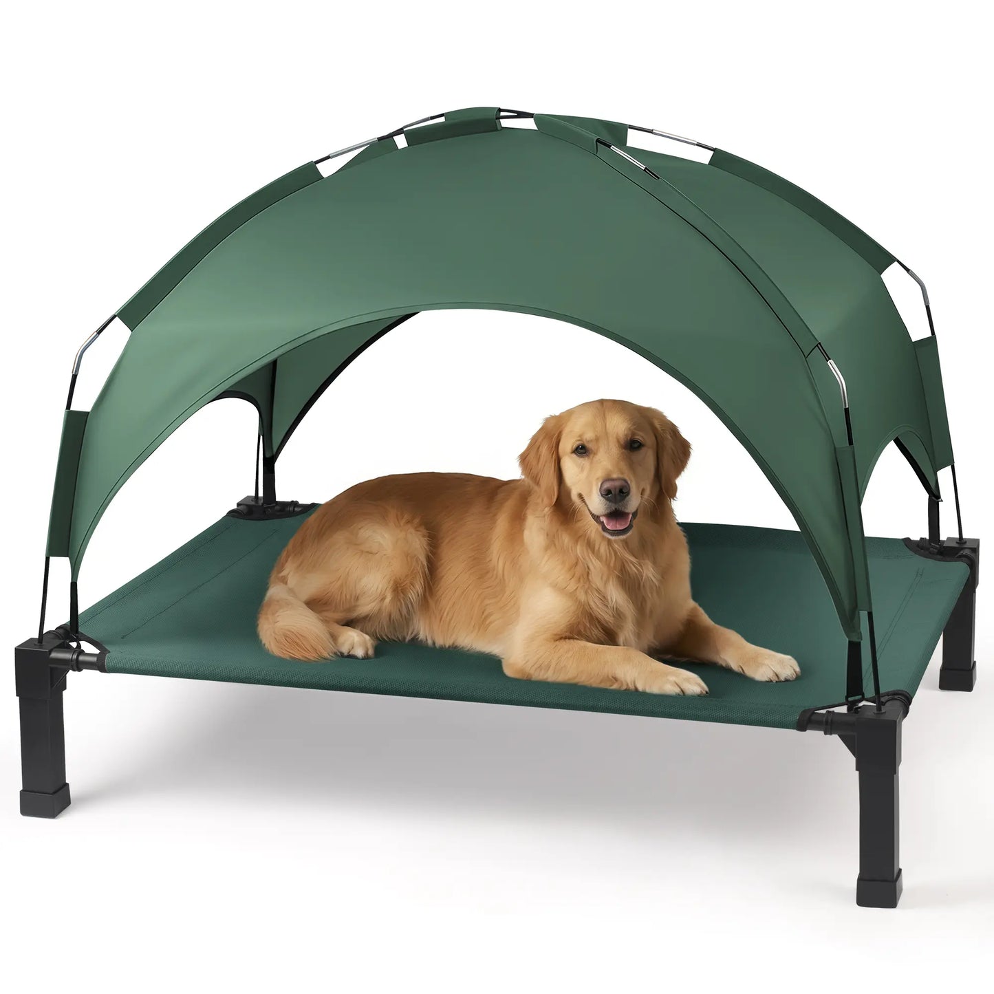 Elevated Outdoor Dog Bed with Removable Canopy for Large Breeds - Portable Cot with Sun Shade, Raised Pet Hammock, Breathable and Durable Design for Indoor and Outdoor Use.
