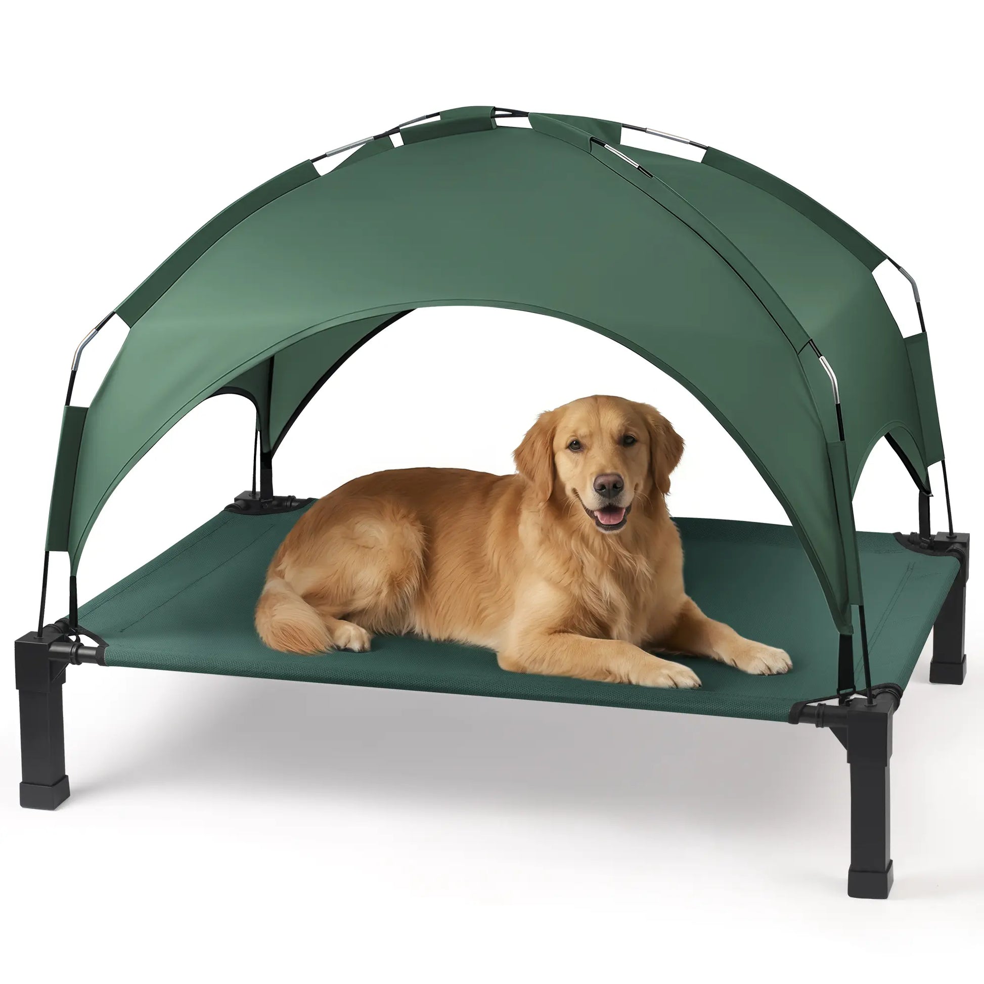 Elevated Outdoor Dog Bed with Removable Canopy for Large Breeds - Portable Cot with Sun Shade, Raised Pet Hammock, Breathable and Durable Design for Indoor and Outdoor Use.