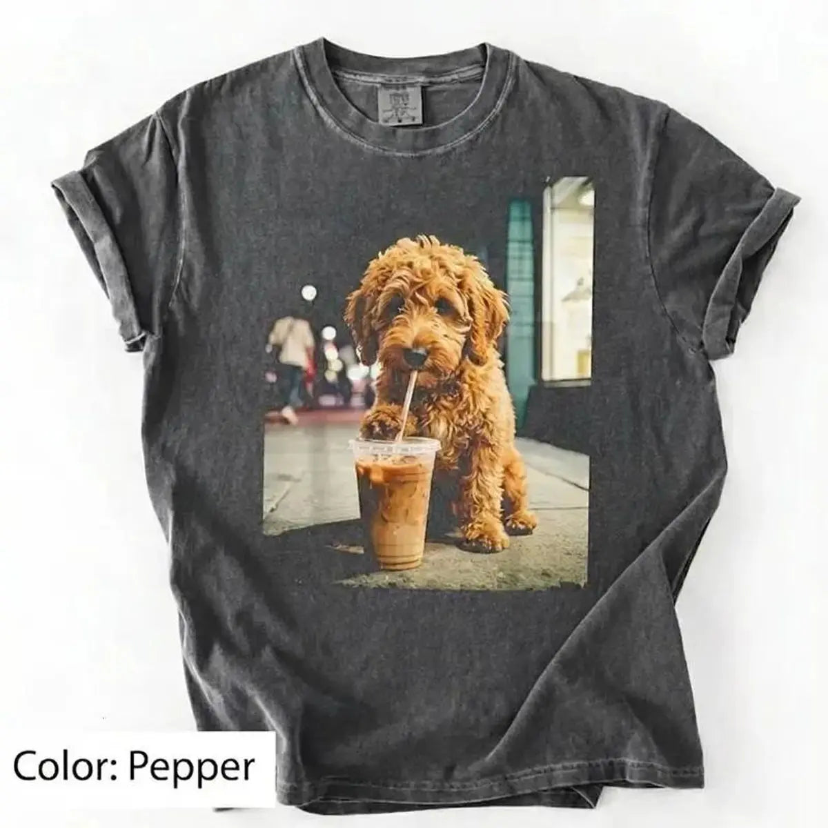 Unisex Graphic Tee Showcasing 50 Dog Breeds - Stylish Iced Coffee Design for Dog Enthusiasts