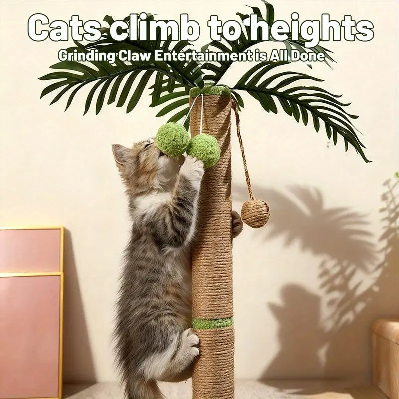 2026 Multi-Level Sisal Cat Scratching Post - 36.22” Palm Tree Design with Interactive Toys and Stable Base for Indoor Cats in Compact Spaces