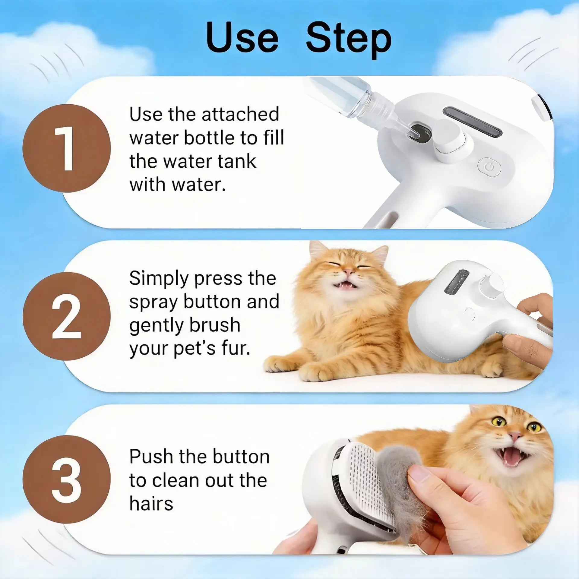 Professional 3-in-1 Self-Cleaning Steam Pet Brush for Cats and Dogs - Safe Grooming and Deshedding Tool for All Coat Types