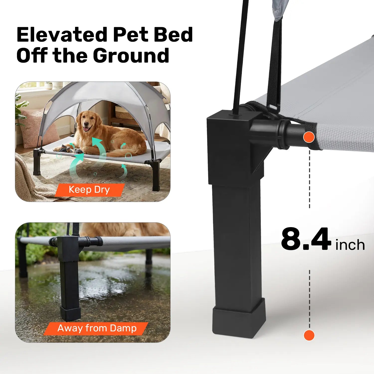 Elevated Outdoor Dog Bed with Removable Canopy for Large Breeds - Portable Cot with Sun Shade, Raised Pet Hammock, Breathable and Durable Design for Indoor and Outdoor Use.