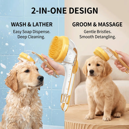 2-in-1 Pet Bath Brush and Shampoo Dispenser | Silicone Dog Grooming Massage Scrubber