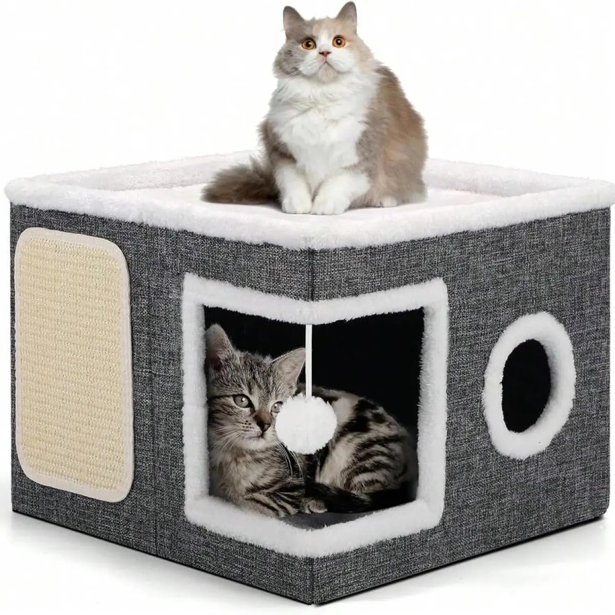 Indoor Cat Bed with Spacious Entry, Foldable Design, Round Windows, and Reversible Double-Sided Cushions, Supports Up to 30 Pounds, Ideal for All Seasons