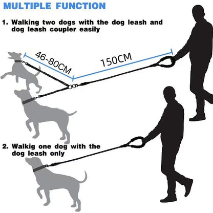 Premium Double Dog Leash with Tangle-Free Technology and Shock Absorption for Walking Two Dogs