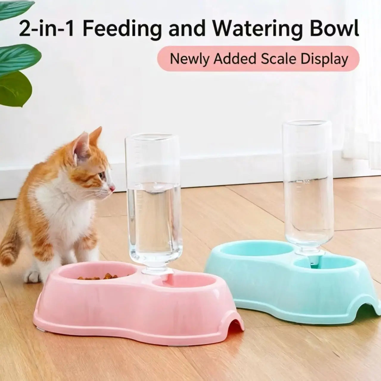 Durable Non-Slip Dual Pet Bowl with Integrated Water Dispenser - Easy to Clean Feeding Solution for Cats and Dogs