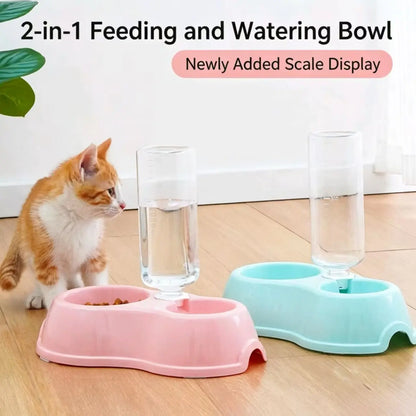 Durable Non-Slip Dual Pet Bowl with Integrated Water Dispenser - Easy to Clean Feeding Solution for Cats and Dogs