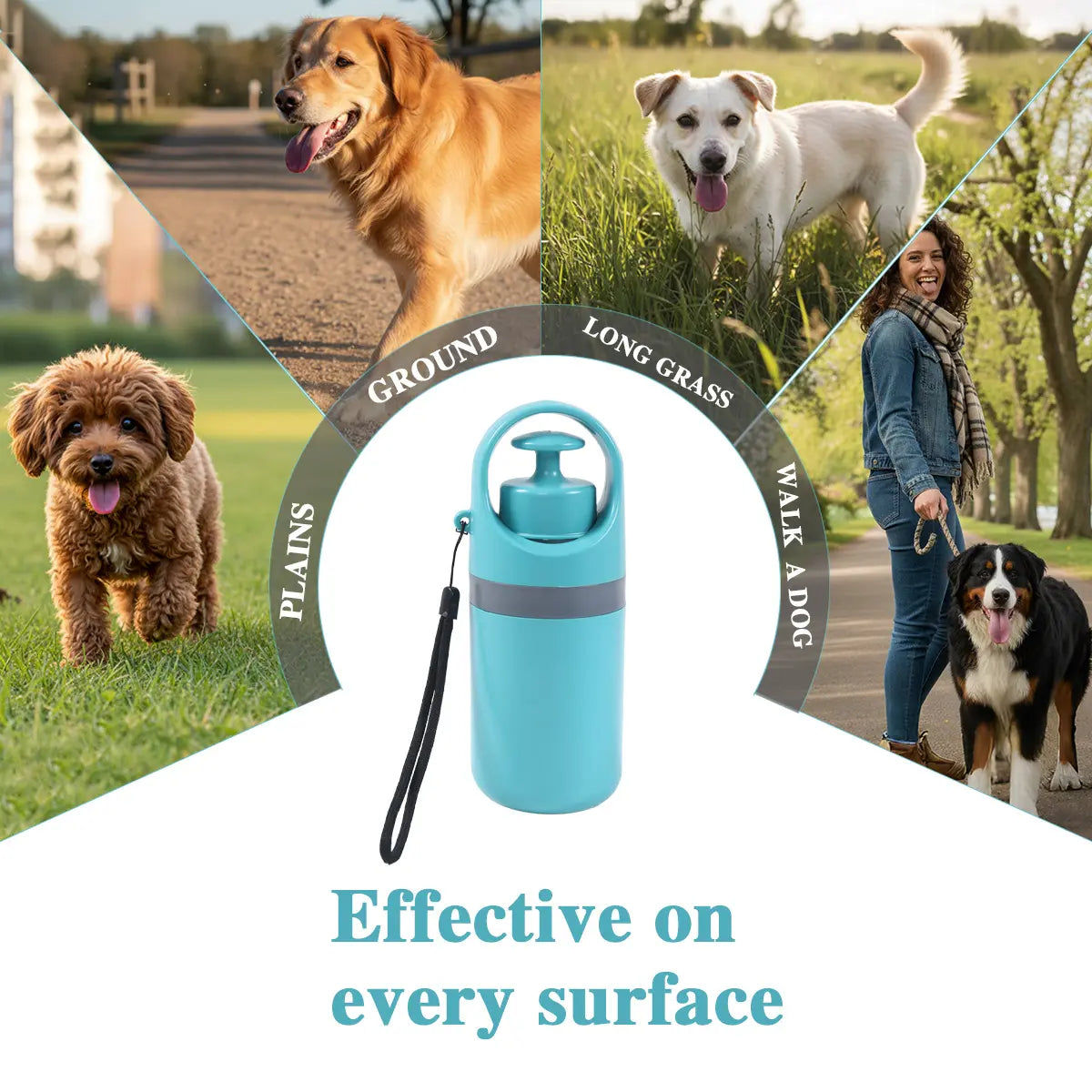 Portable No-Touch Dog Waste Scooper with Teal Green Claw Design, Includes 15 Bag Attachments and Leak-Proof Storage Container