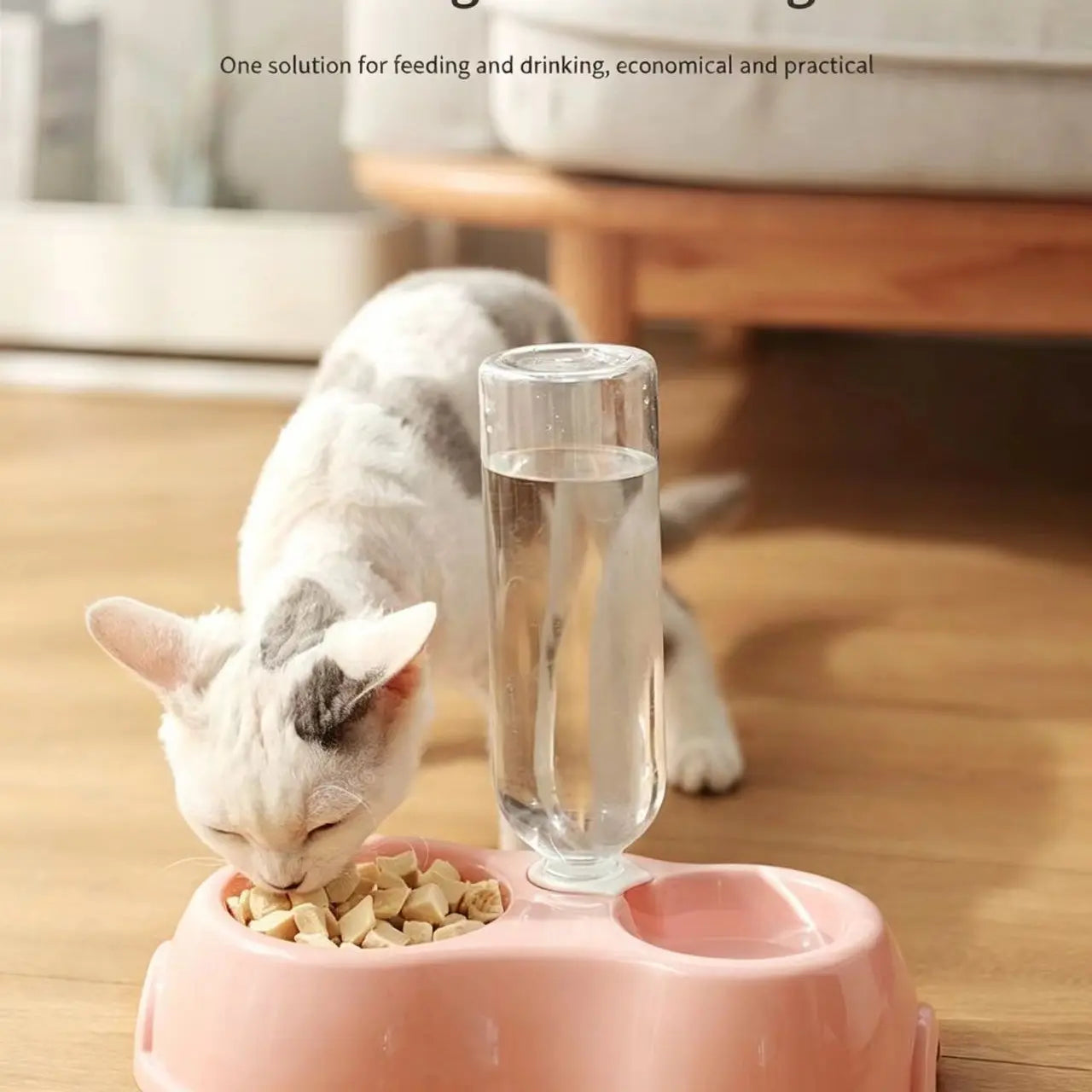 Durable Non-Slip Dual Pet Bowl with Integrated Water Dispenser - Easy to Clean Feeding Solution for Cats and Dogs