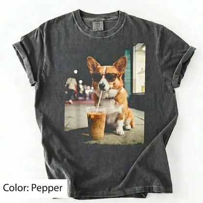Unisex Graphic Tee Showcasing 50 Dog Breeds - Stylish Iced Coffee Design for Dog Enthusiasts