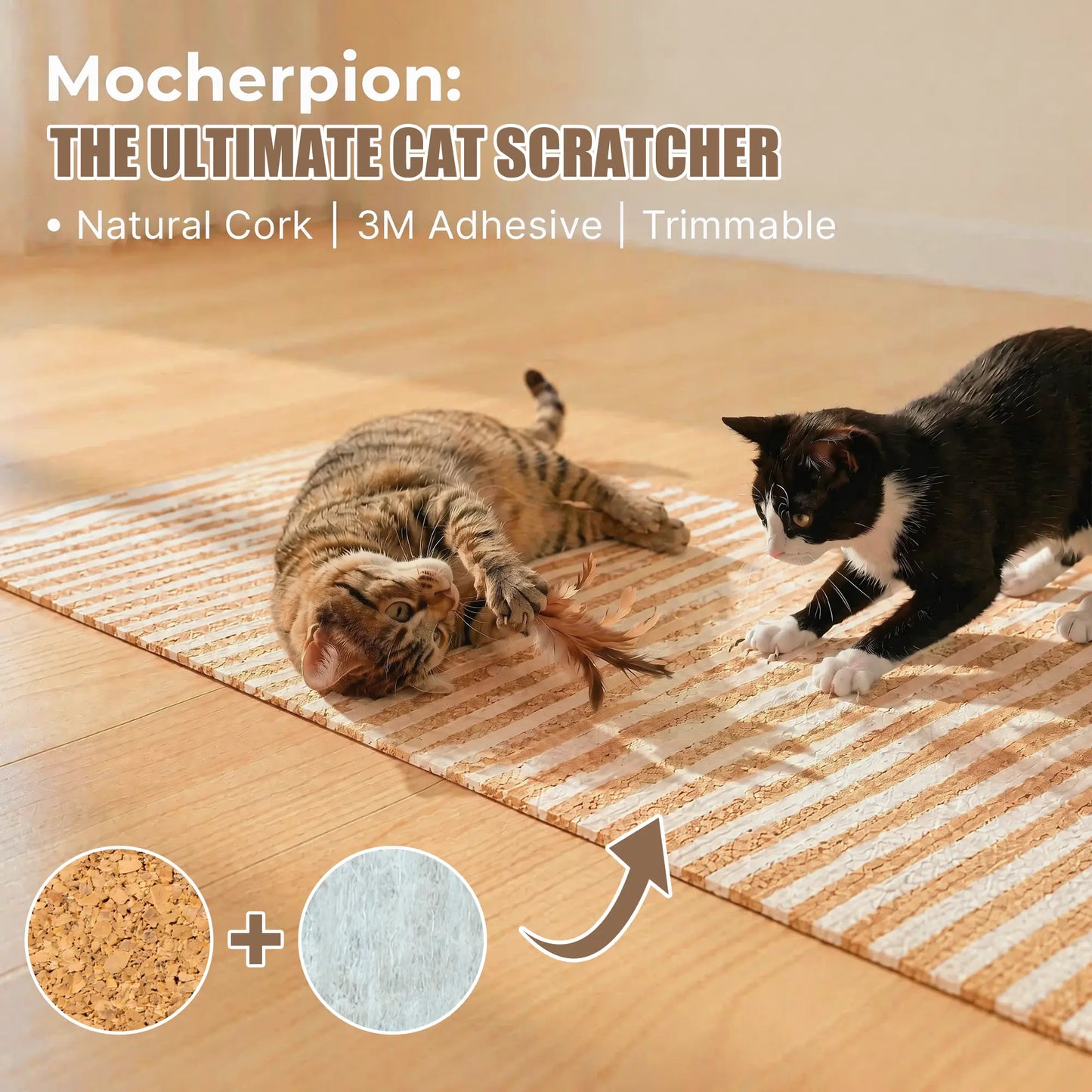 Mocherpion Eco-Friendly Natural Cork Cat Scratching Pad Mat - Enhanced Wall and Furniture Protector with Customizable Design and Strong 3M Adhesive