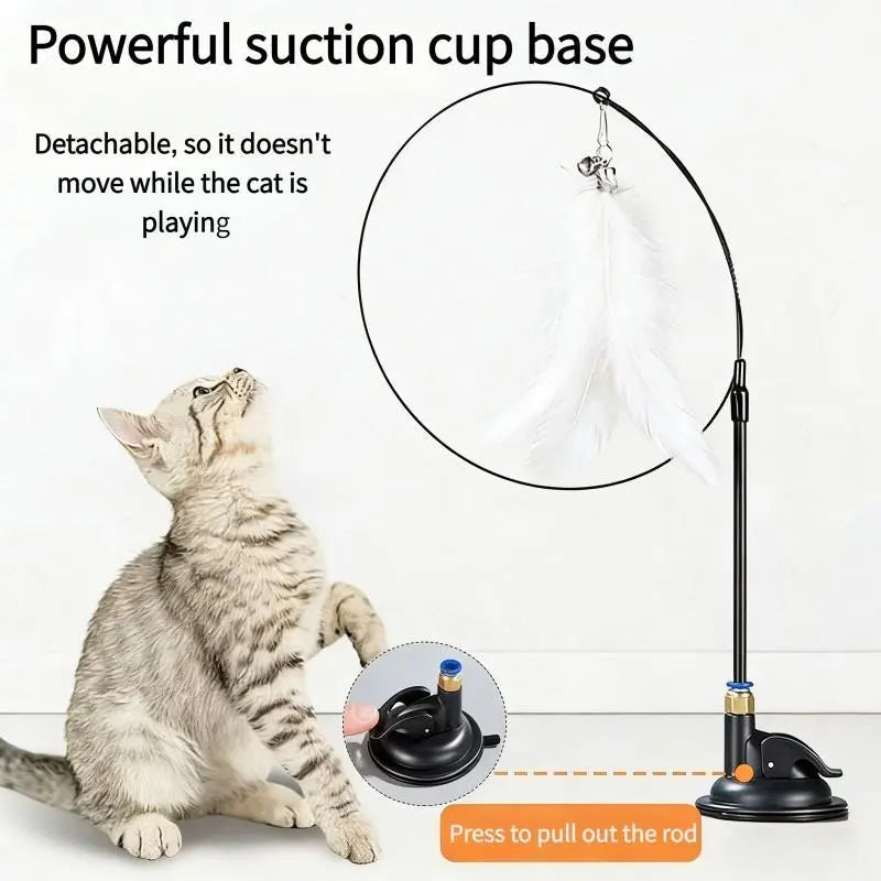 Interactive Suction Cup Feather Wand for Cats - Engaging Playtime Experience