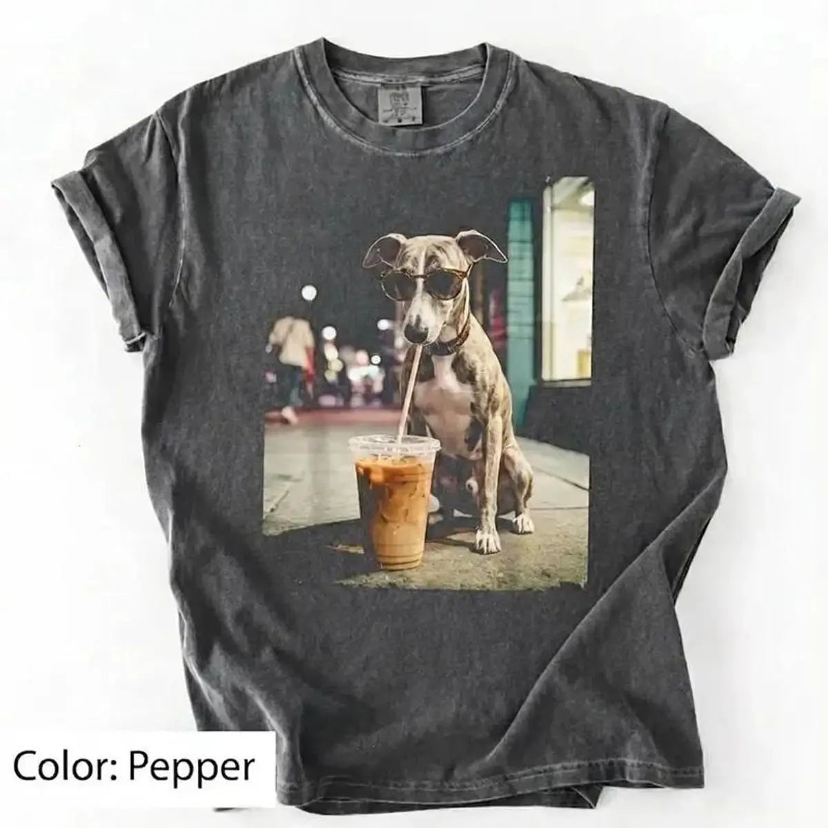 Unisex Graphic Tee Showcasing 50 Dog Breeds - Stylish Iced Coffee Design for Dog Enthusiasts