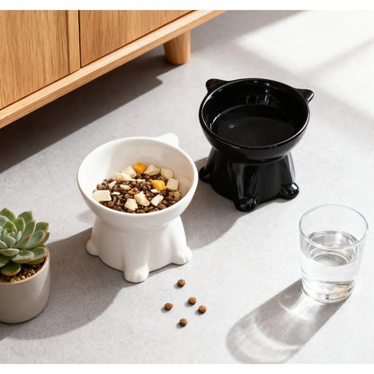 Elevated 2-Piece Pet Feeding Bowl Set with Anti-Vomit Design for Neck and Spine Support, Non-Slip Base, and Durable Plastic for Cats and Small Dogs