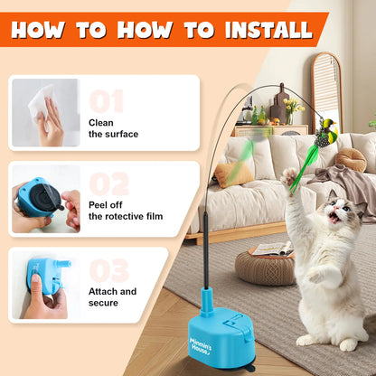 Automatic 360° Swirling Flying Bird Feather Interactive Cat Toy - USB Rechargeable Electric Teaser with Reusable Strong Sticky Vacuum Suction Cup Base for Indoor Cats