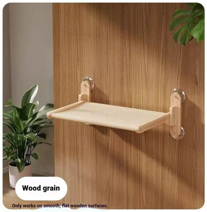 Foldable Solid Wood Cat Window Perch with Heavy-Duty Suction Cup Hammock - Space-Saving Design and Breathable Mesh for Large Cats