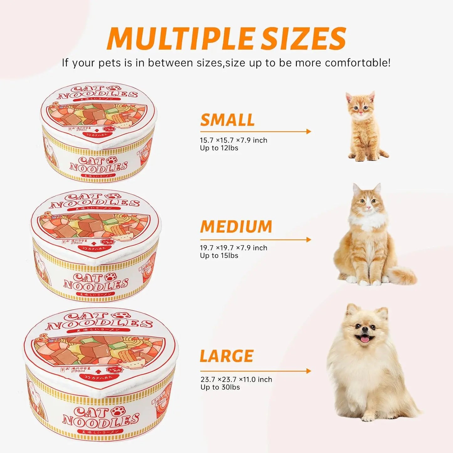 Ramen Noodle Pet Bed with Removable Washable Cushion - Cozy and Warm Nest for Indoor Cats and Dogs of All Sizes