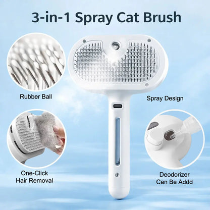 Professional 3-in-1 Self-Cleaning Steam Pet Brush for Cats and Dogs - Safe Grooming and Deshedding Tool for All Coat Types