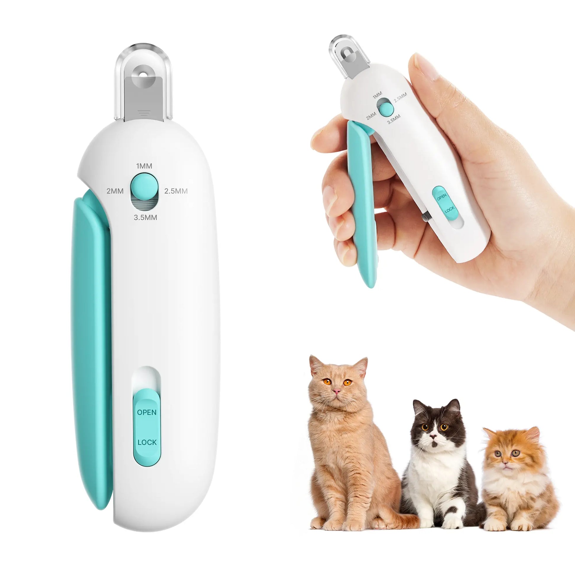 Potaroma Professional Cat Nail Clipper with Adjustable Trimming Hole and Integrated Nail File, Safe Grooming Solution for Kittens and Indoor Cats, Anti-Splash Design (Blue)