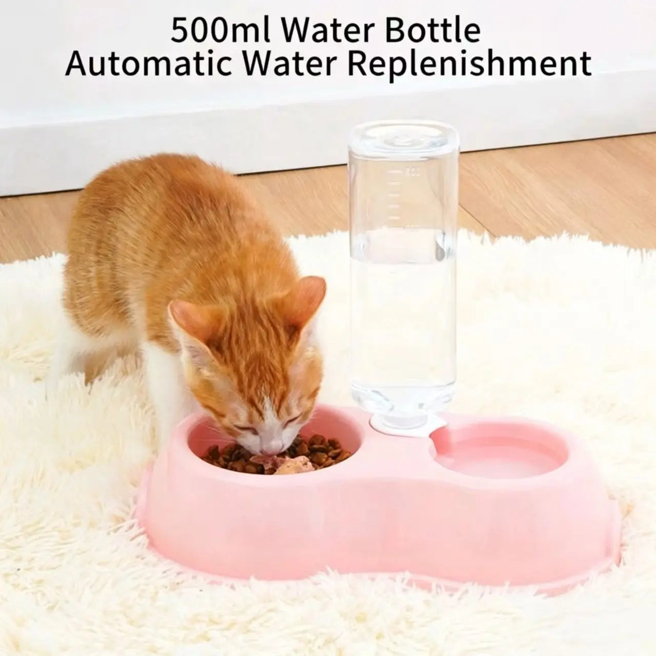 Durable Non-Slip Dual Pet Bowl with Integrated Water Dispenser - Easy to Clean Feeding Solution for Cats and Dogs