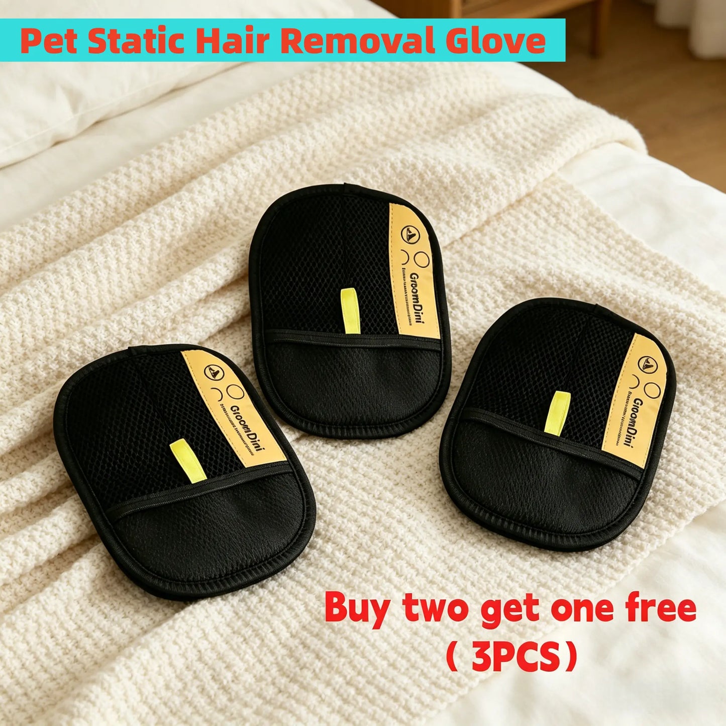 Promotional Offer: Buy Two Get One Free Anti-Static Pet Hair Removal Glove - Gentle Deshedding Grooming Mitt for Dogs, Cats, Puppies, and Kittens; Effective Shedding Remover and Easy-to-Clean Accessory for Home Furniture and Couch Hair Removal.