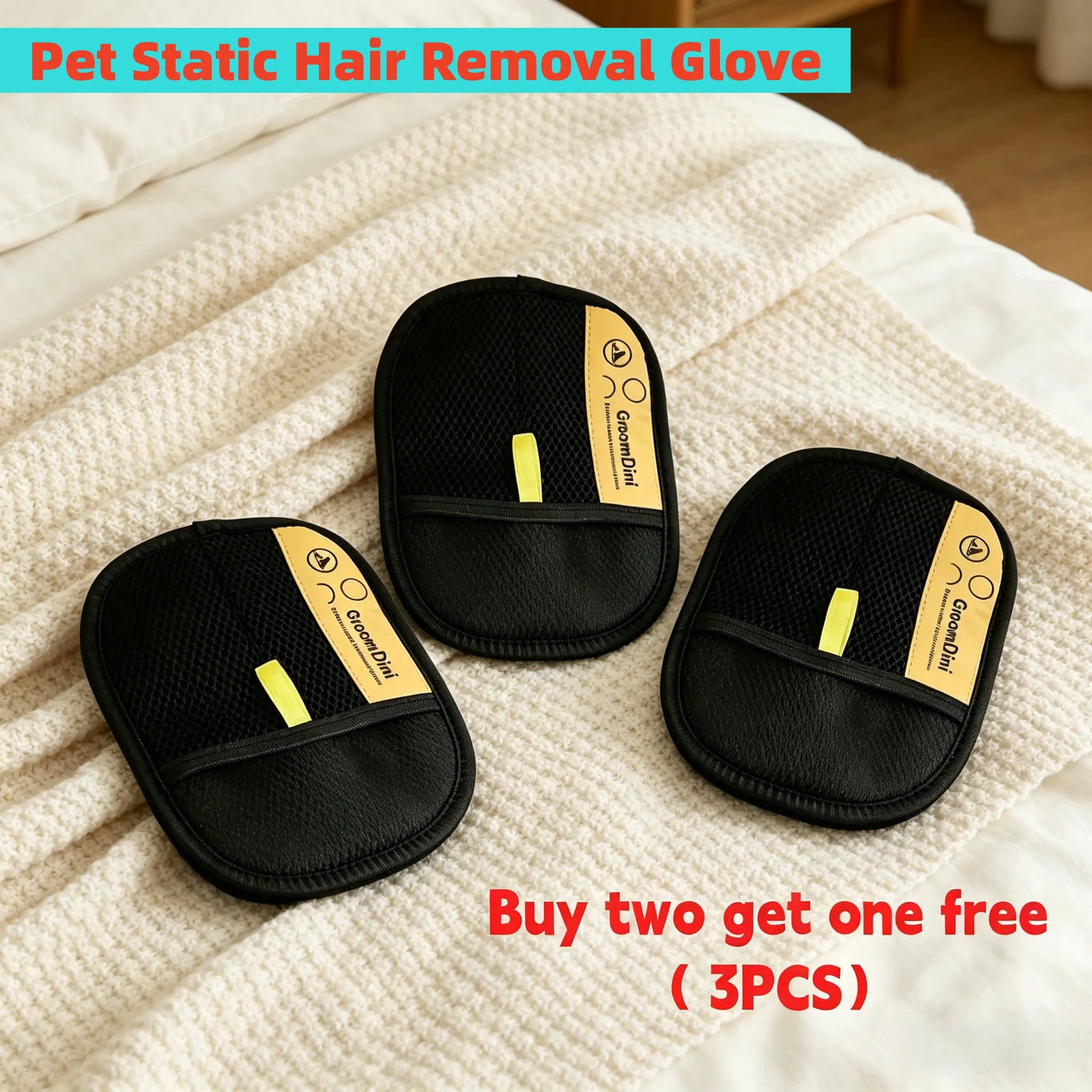 Promotional Offer: Buy Two Get One Free Anti-Static Pet Hair Removal Glove - Gentle Deshedding Grooming Mitt for Dogs, Cats, Puppies, and Kittens; Effective Shedding Remover and Easy-to-Clean Accessory for Home Furniture and Couch Hair Removal.