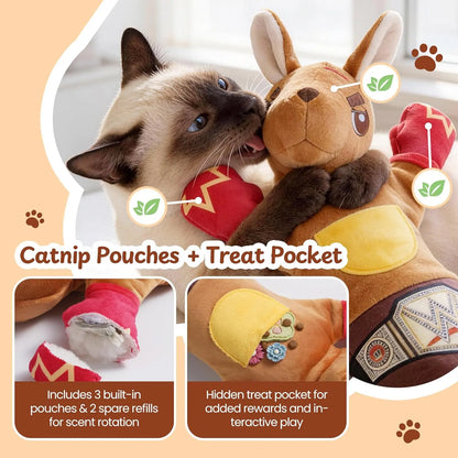 PURETOY Rumble Roo Cat Wrestling Toy - 22-Inch Kangaroo Puppet with Catnip Pouches and Treat Pocket, Includes Reinforced Protective Glove for Interactive Play, Ideal Bonding Toy for Cats of All Ages
